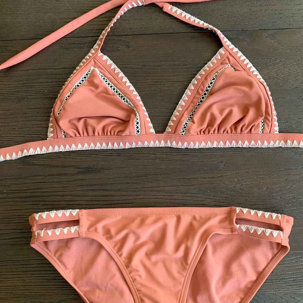 salmon crochet bikini